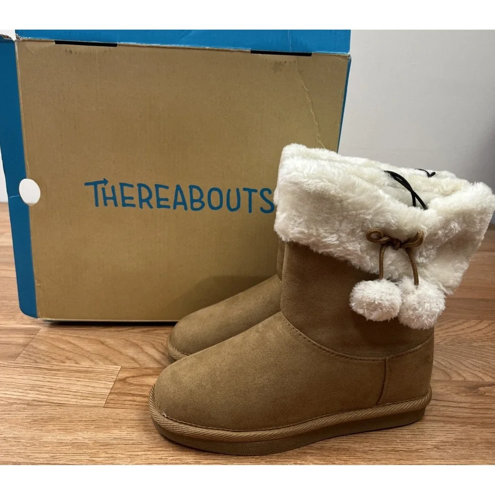 Thereabouts Willa Faux Suede Faux Fur Lined Boots in Cognac Girls Size 1 NEW